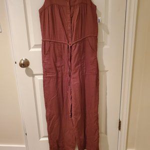 EUC Old Navy Tie Waist Twill Sleeveless Jumpsuit Mauve Small